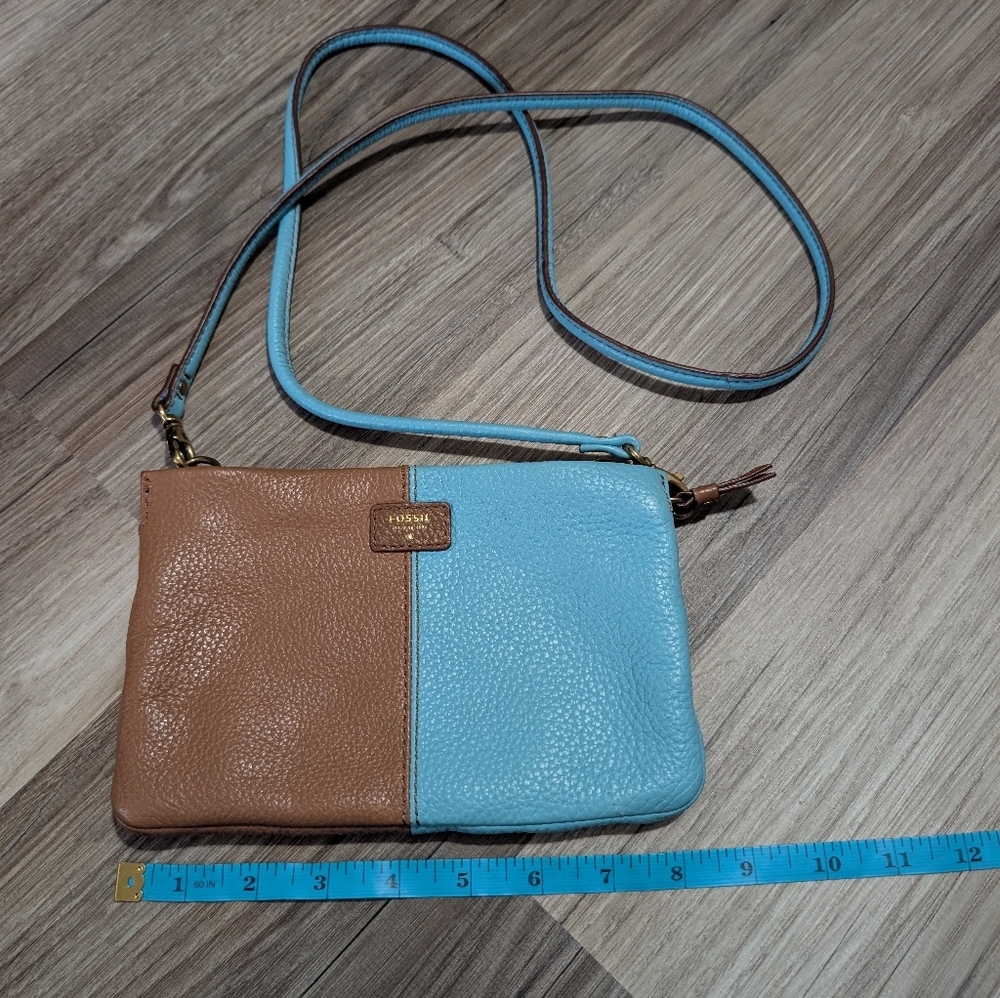 Fossil, Leather Convertible Crossbody Bag, Teal And Brown Color Block,‎ Clutch